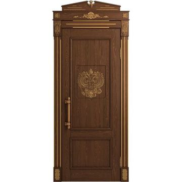 Межкомнатная дверь массив дуба Статус кофе патина золото глухая