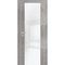 Межкомнатная дверь экошпон PX-7 серый бетон с алюминиевой кромкой с 4-х сторон стекло Lacobel белоснежный