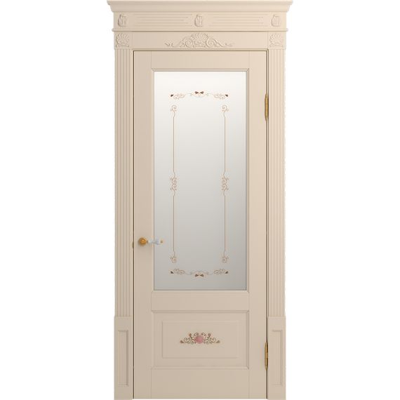 Межкомнатная дверь массив бука Viporte Бьелла Арт ваниль патина золото остеклённая