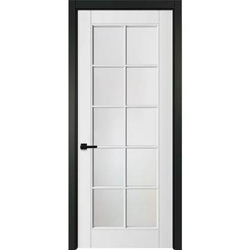 Межкомнатная белая дверь Классика 5 остеклённая с чёрным наличником