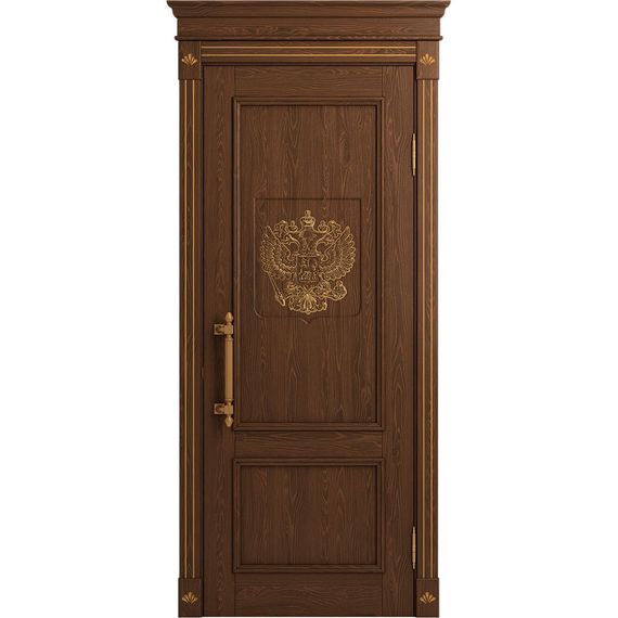 Межкомнатная дверь массив дуба Статус кофе патина золото глухая