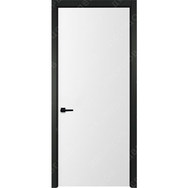 Межкомнатная белая дверь Лайн 1 с чёрным наличником