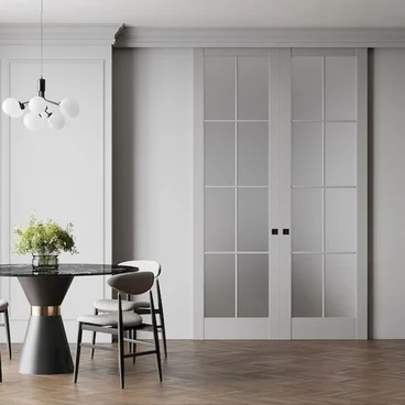 Раздвижная двустворчатая дверь Profil Doors 3.1.2 (р.8) PD вайт крем остеклённая