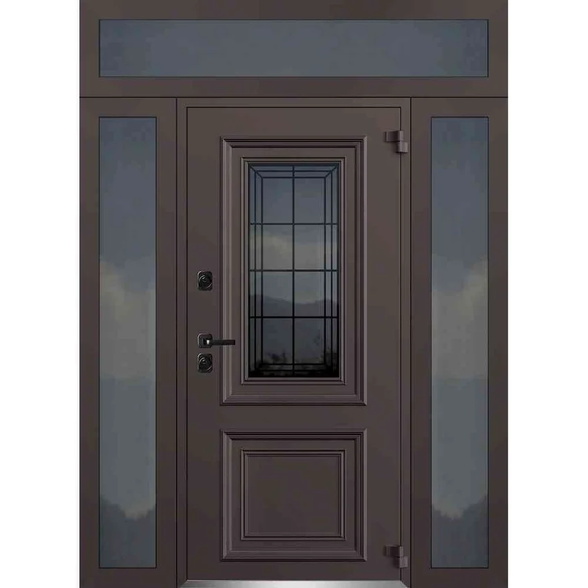 Входная двустворчатая дверь Исландия Термо AG 6004 RAL 8019 шоколад RAL 9016 белый тип 6