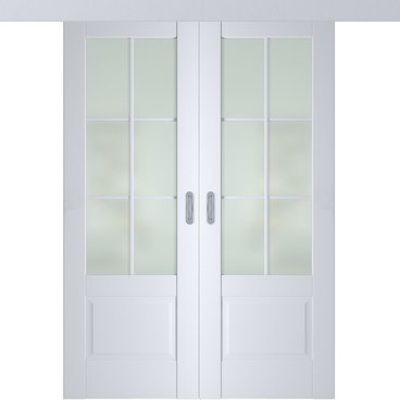 Раздвижная двустворчатая дверь Кобальт 21 аляска остеклённая