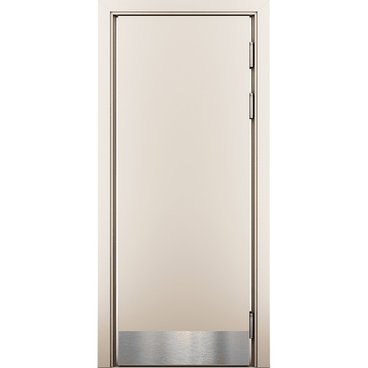 Маятниковая влагостойкая дверь крем матовый с отбойной пластиной