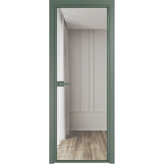 Алюминиевая межкомнатная дверь 1AX зелёный воск остеклённая