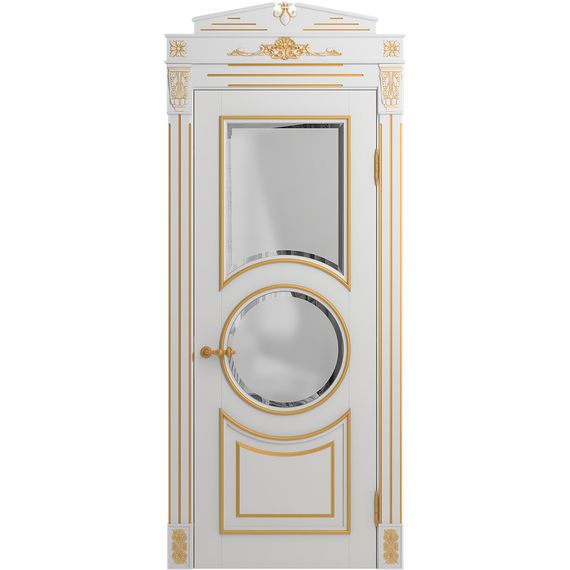 Межкомнатная дверь массив бука Viporte Лацио Амбиенте белая эмаль патина золото остекление 2