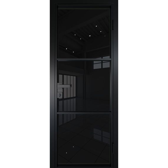 Межкомнатная алюминиевая дверь 13AG чёрная матовая RAL 9005 остеклённая