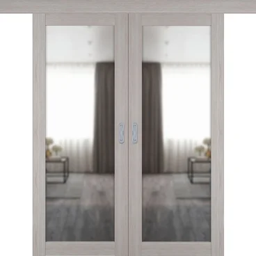 Двустворчатая дверь купе 501.2 серый дуб с зеркалом с одной стороны