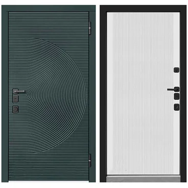 Входная уличная дверь Малахит Термо туманный лес RAL 6012 МДФ белая эмаль