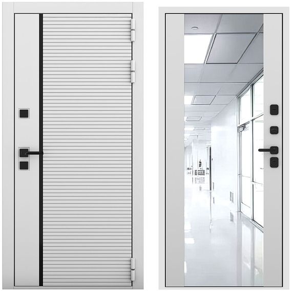 Входная дверь Пиано белый матовый панель зеркало Maxi