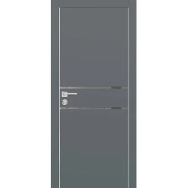 Межкомнатная дверь экошпон Profilo Porte PX-18 графит с алюминиевой кромкой с 4-х сторон стекло Lacobel серый