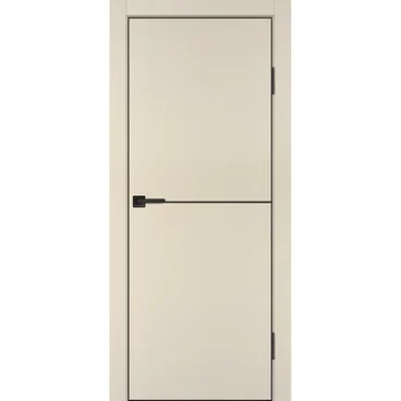 Межкомнатная бежевая дверь ПЭТ P-19 кромка ABS черная молдинг