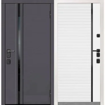 Входная уличная дверь Обсидиан Термо серая эмаль МДФ белая эмаль