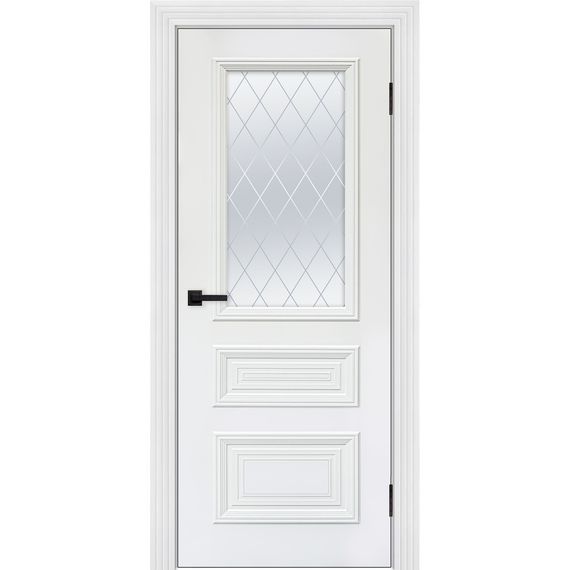 Межкомнатная дверь эмаль Багет 3 белый RAL 9003 остеклённая