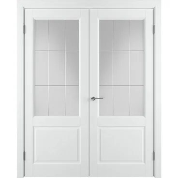 Двухстворчатая распашная дверь Патриция белая эмаль со стеклом
