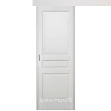 Межкомнатная раздвижная одностворчатая дверь массив ольхи ОКА Валенсия белая эмаль глухая