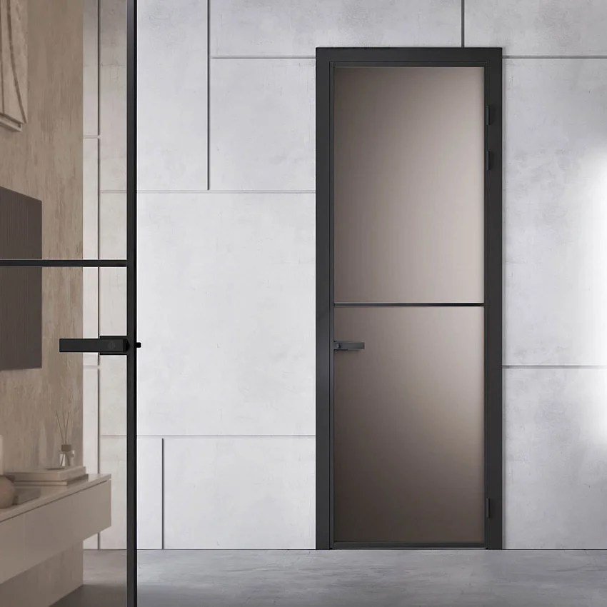Межкомнатная алюминиевая дверь Loft 2 стекло матовое бронзовое