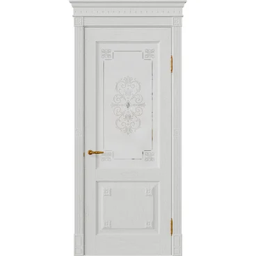 Межкомнатная дверь массив дуба Viporte Флоренция Декор бьянко остеклённая