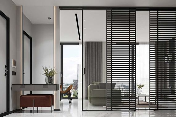 Алюминиевая стеклянная перегородка Классическая 1AG - 12AG чёрный матовый стекло прозрачное