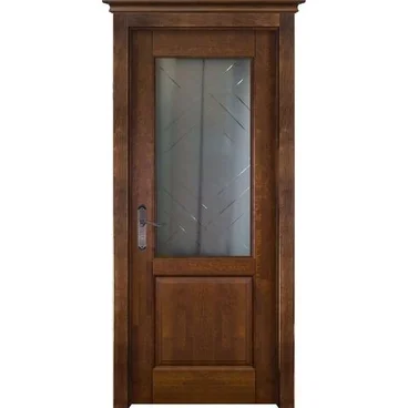 Межкомнатная дверь массив ольхи ОКА M5 античный орех остеклённая