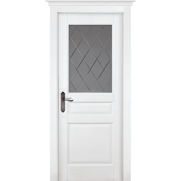 Межкомнатная дверь массив сосны ОКА Валенсия Браш белая эмаль стекло графит с фрезеровкой