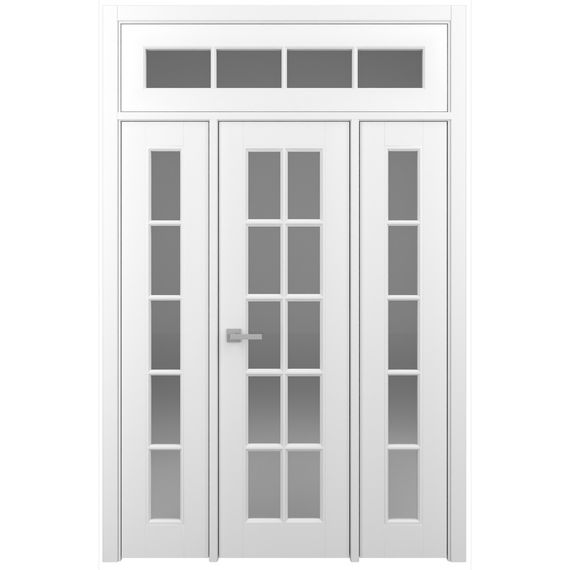 Одностворчатая распашная дверь с верхней и боковыми фрамугами Классика 5 белая со стеклом