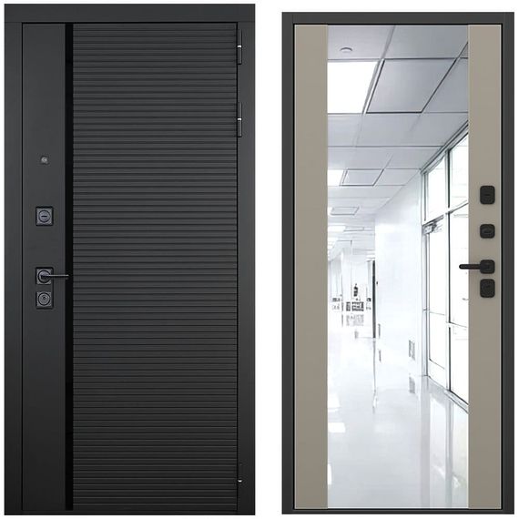 Входная дверь Пиано чёрный кварц панель зеркало Maxi варм грей