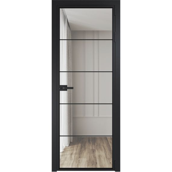 Алюминиевая межкомнатная дверь 5AX чёрная матовая RAL 9005 остеклённая