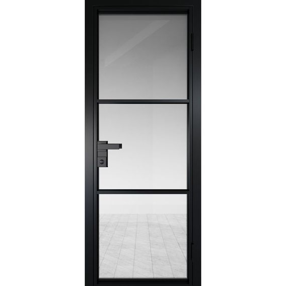 Межкомнатная алюминиевая дверь 13AG чёрная матовая RAL 9005 остеклённая