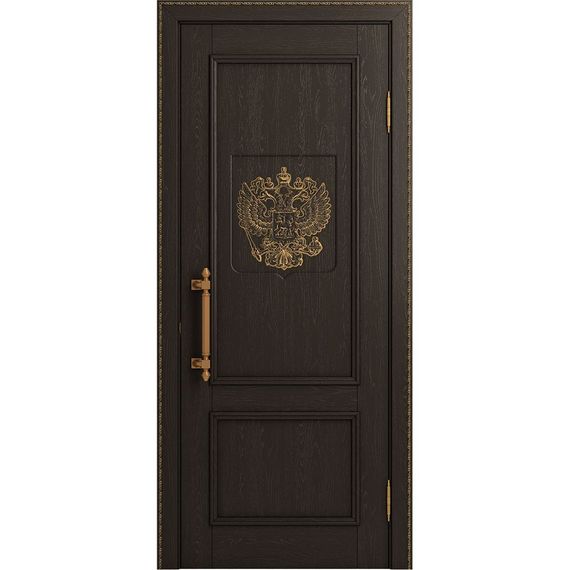 Межкомнатная дверь массив дуба Статус шоколад патина золото глухая