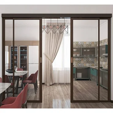 Раздвижная алюминиевая перегородка с зеркалом 4-С орех