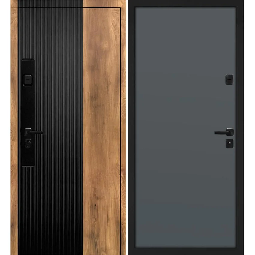 Входная дверь Орион орех пекан софт чёрный кварц панель гладкая графит