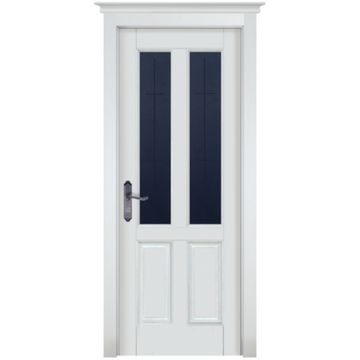 Межкомнатная дверь массив ольхи ОКА Ретро белая эмаль стекло графит с фрезеровкой