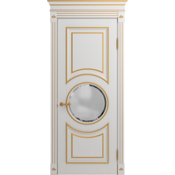 Межкомнатная дверь массив бука Viporte Лацио Амбиенте белая эмаль патина золото остекление 4