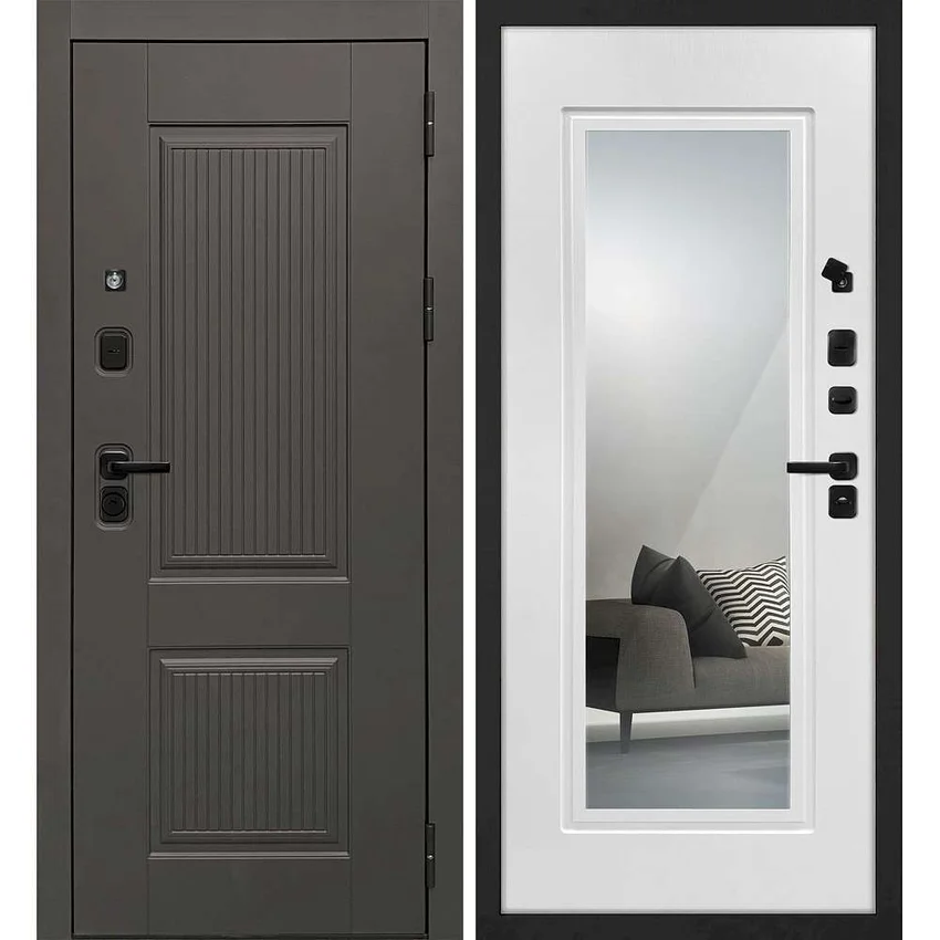 Входная дверь Линея-214 панель белое дерево зеркало