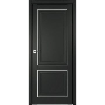 Межкомнатная дверь Прадо винил чёрный молдинг серебро глухая