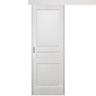 Межкомнатная раздвижная одностворчатая дверь массив ольхи ОКА Валенсия белая эмаль глухая
