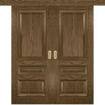 Межкомнатная двустворчатая дверь купе шпон Luxor Фараон 2 светлый морёный дуб без стекла