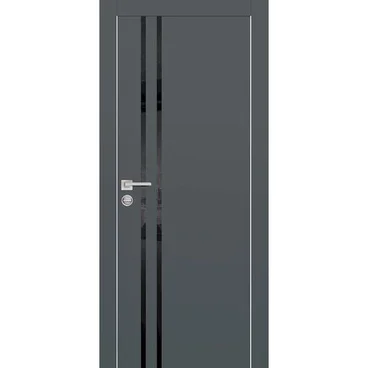 Межкомнатная дверь экошпон Profilo Porte PX-11 графит с алюминиевой кромкой с 4-х сторон стекло Lacobel чёрный