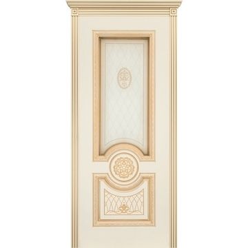 Межкомнатная дверь эмаль Гамма Корона В3 слоновая кость патина золото со стеклом