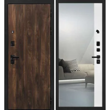 Входная дверь Лофт-1 дуб коньяк патина панель зеркало оптима макси