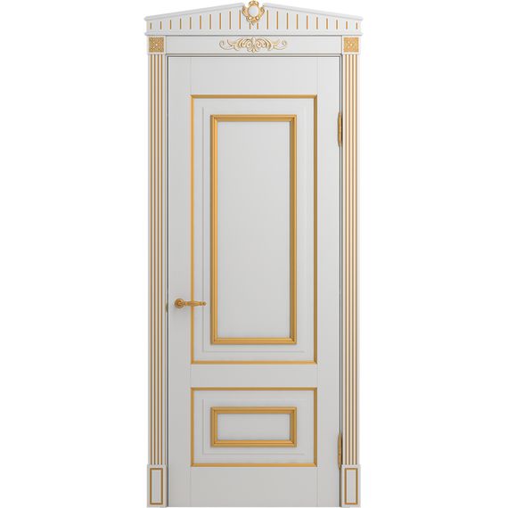 Межкомнатная дверь массив бука Viporte Неаполь белая эмаль патина золото глухая