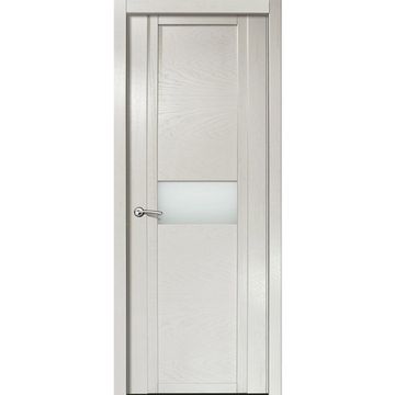Межкомнатная дверь шпонированная Milyana QDO H ясень жемчуг с белым стеклом