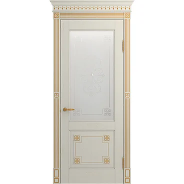 Межкомнатная дверь массив дуба Viporte Флоренция Декор белая эмаль патина золото остеклённая