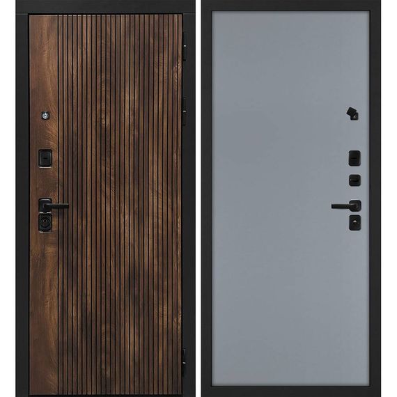 Входная дверь Лофт-1 дуб коньяк патина панель гладкая серая