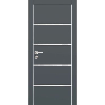 Межкомнатная дверь экошпон Profilo Porte PX-17 графит с алюминиевой кромкой с 4-х сторон стекло Lacobel белоснежный