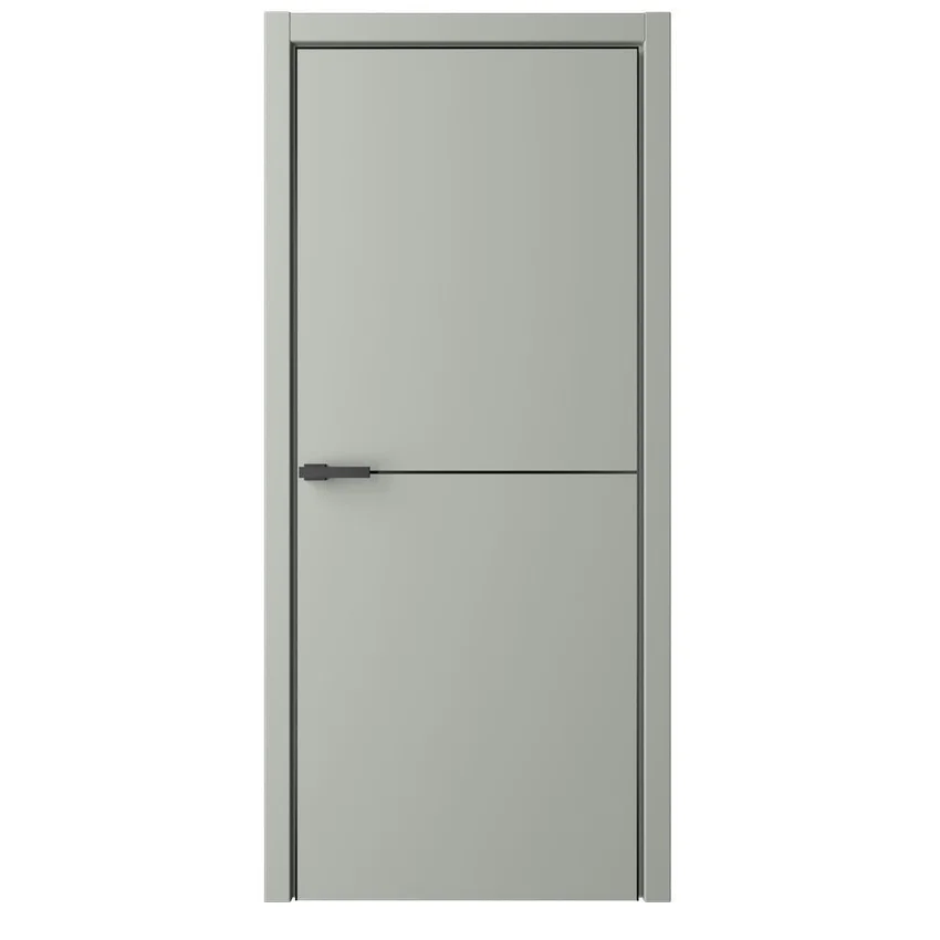 Межкомнатная дверь эмаль Лайн 2 серая глухая чёрная алюминиевая кромка