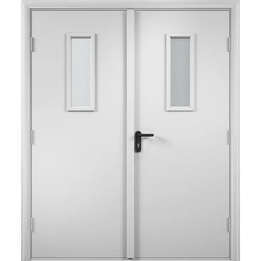 Дверь противопожарная деревянная двупольная ПВХ EI60 белая со стеклом